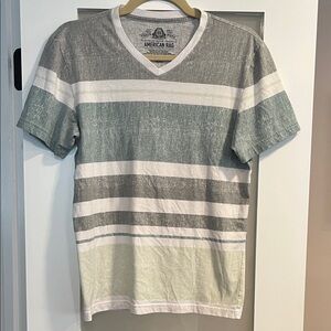 American Rag Men's V-Neck Striped Tee - Green, Gray, and White